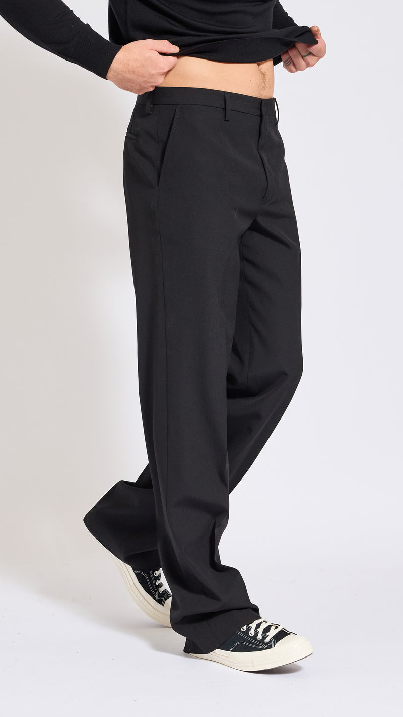 DRIES VAN NOTEN BLACK WOOL PANVEL PANTS