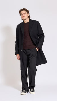 DRIES VAN NOTEN BLACK RUSTIC OVERCOAT