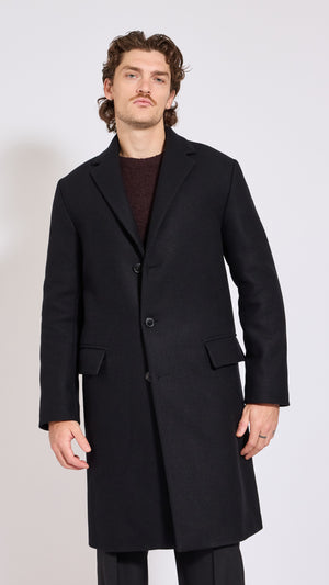 DRIES VAN NOTEN BLACK RUSTIC OVERCOAT