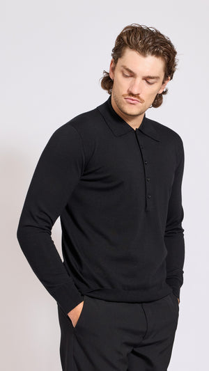 DRIES VAN NOTEN BLACK MUANO POLO SWEATER