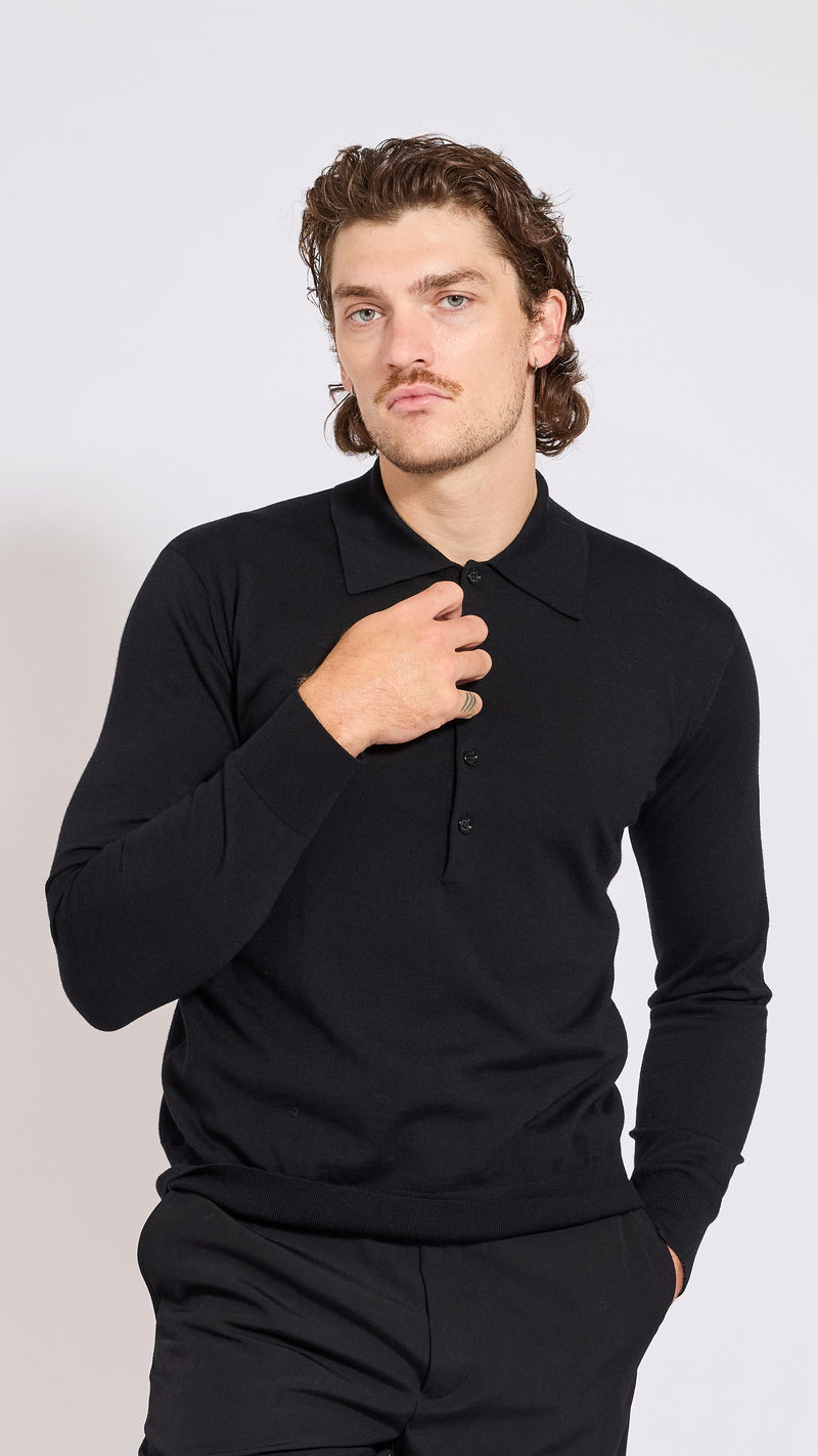 DRIES VAN NOTEN BLACK MUANO POLO SWEATER