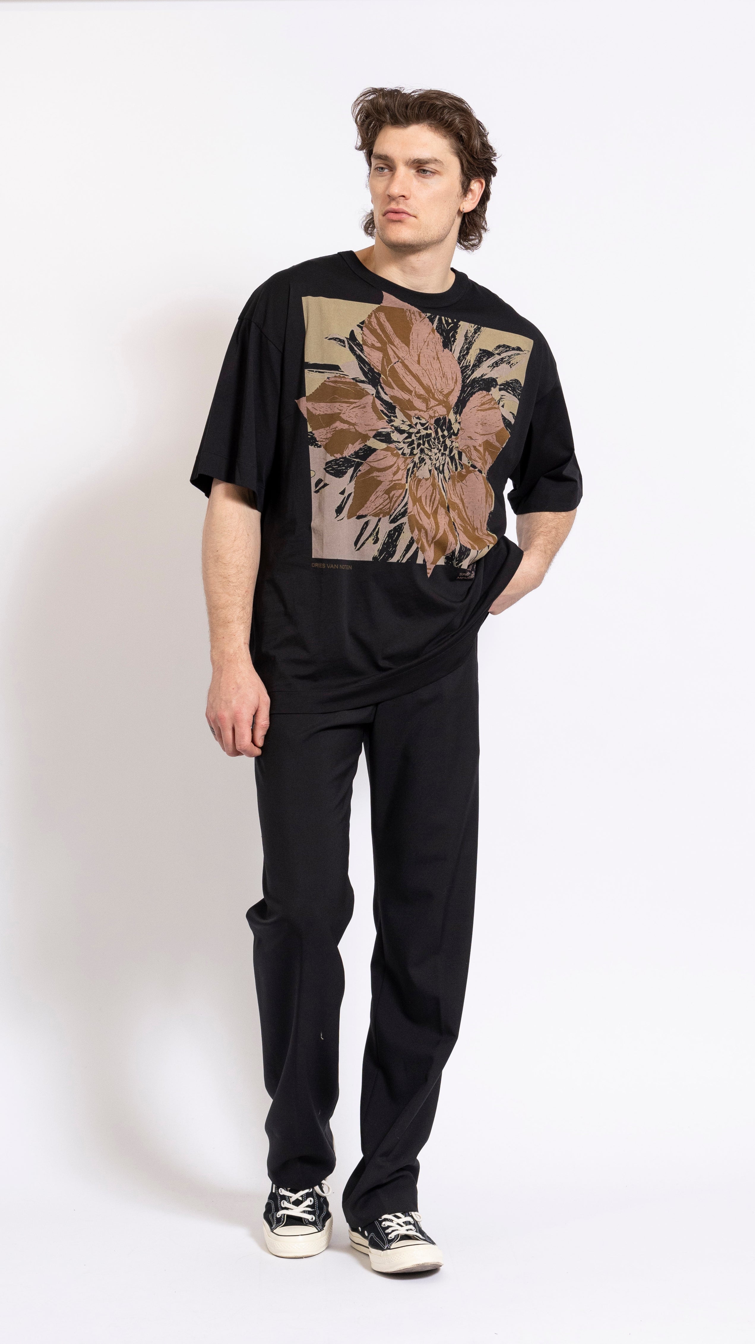 DRIES VAN NOTEN BLACK BOXY HUIN PRINT T-SHIRT – AREA+001