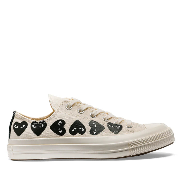 COMME DES GARÇONS PLAY WHITE MULTI HEART CONVERSE EDITION CHUCK 70 LOW TOP SNEAKER