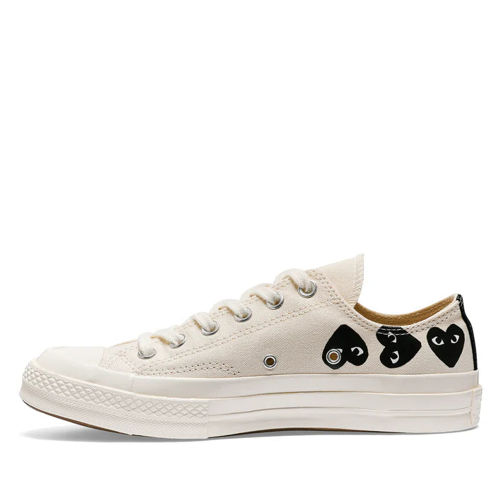 COMME DES GARÇONS PLAY WHITE MULTI HEART CONVERSE EDITION CHUCK 70 LOW TOP SNEAKER