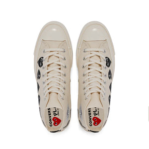 COMME DES GARÇONS PLAY WHITE MULTI HEART CONVERSE EDITION CHUCK 70 LOW TOP SNEAKER