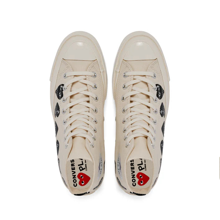 COMME DES GARÇONS PLAY WHITE MULTI HEART CONVERSE EDITION CHUCK 70 LOW TOP SNEAKER